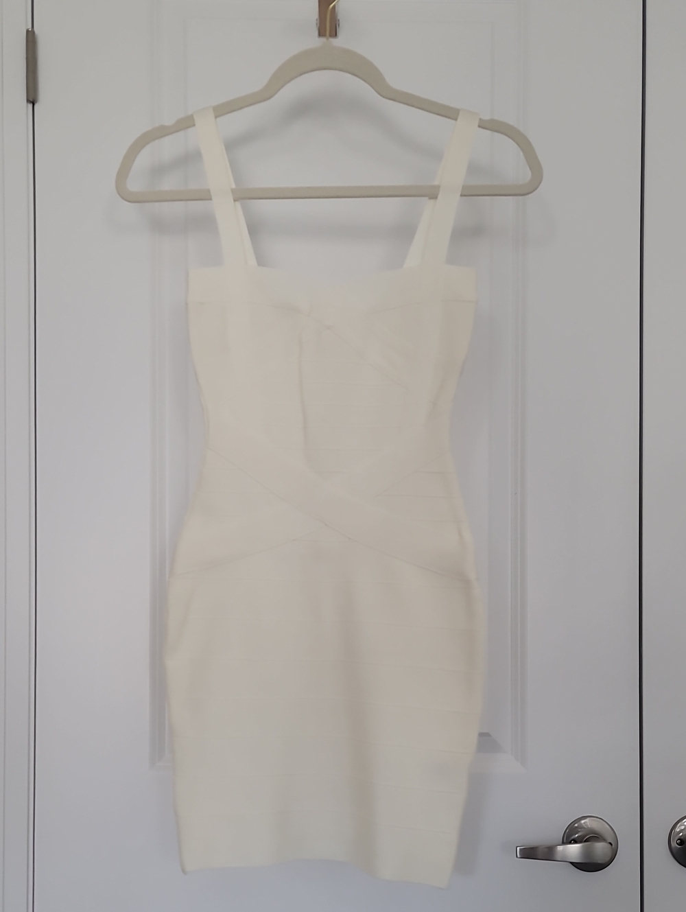 Structured Strap Cream Mini Dress